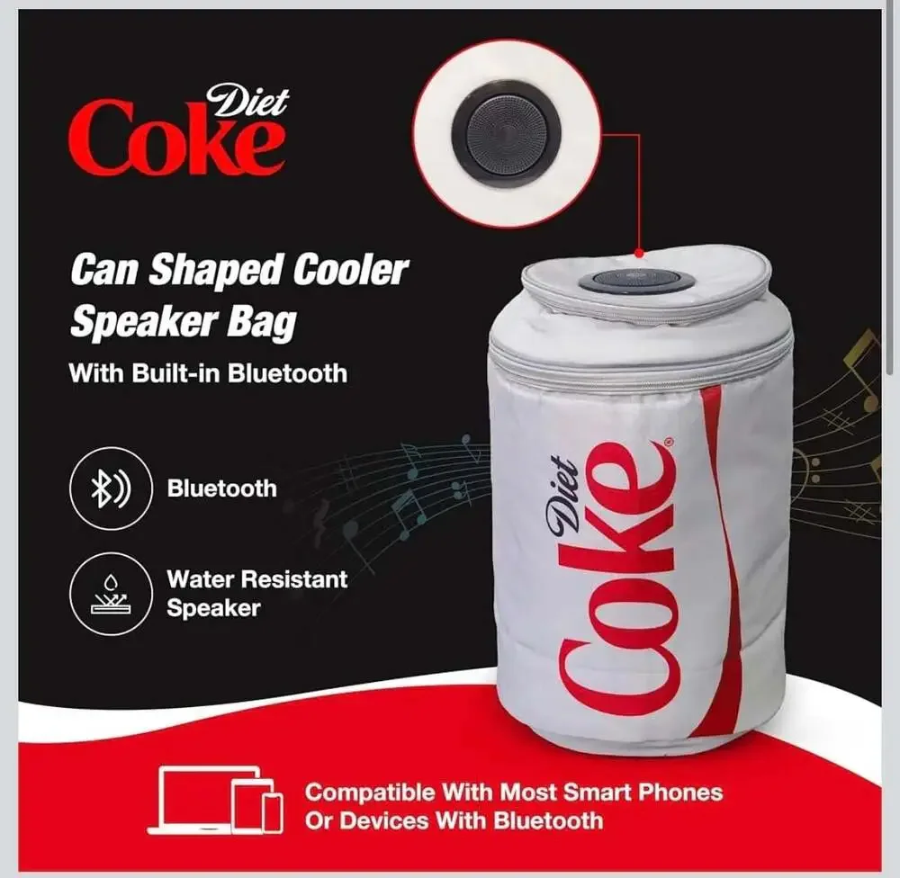 Gabba Goods Diet Coke Can Shaped Cooler Bag with Built-in Bluetooth Speaker